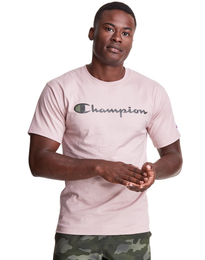 Champion T-Shirt Heren - Roze - Classic Jersey Script Logo ( 843609-PMK )